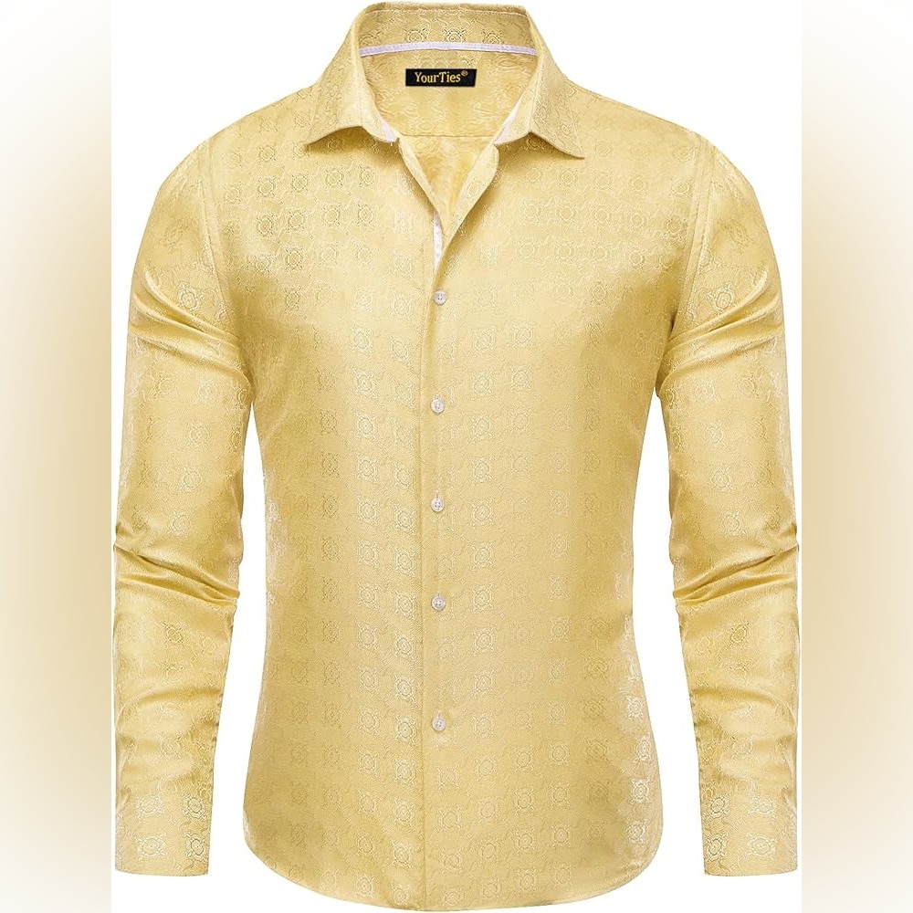 YourTies Men’s Silk Long Sleeve Formal Button Down Tuxedo Wedding Party Shirt